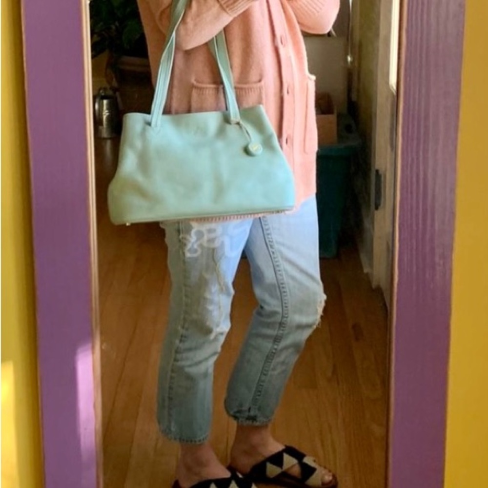 MONSAC Aqua Mist Mint Green Pebbled Leather Purse